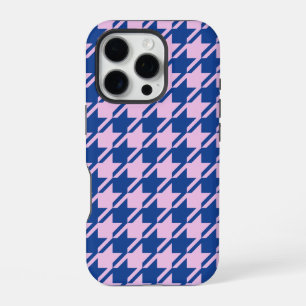 Houndstooth Pink+Blue Pattern iPhone 16 Pro Case
