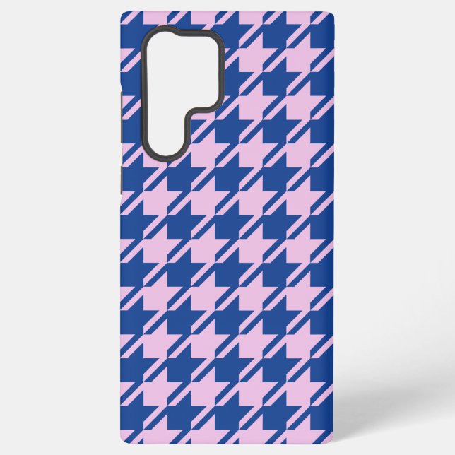 Houndstooth Pink+Blue Pattern Samsung Galaxy S22 Ultra Case (Back)