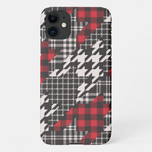 Houndstooth Plaid Pattern Patchwork Collage iPhone 11 Case