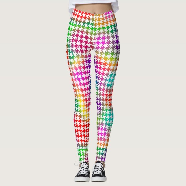 Houndstooth Psychedelic Pattern Leggings (Front)