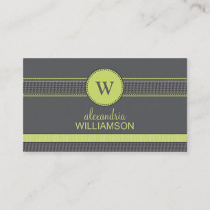 Houndstooth Ribbon Business Cards (grey/lime)