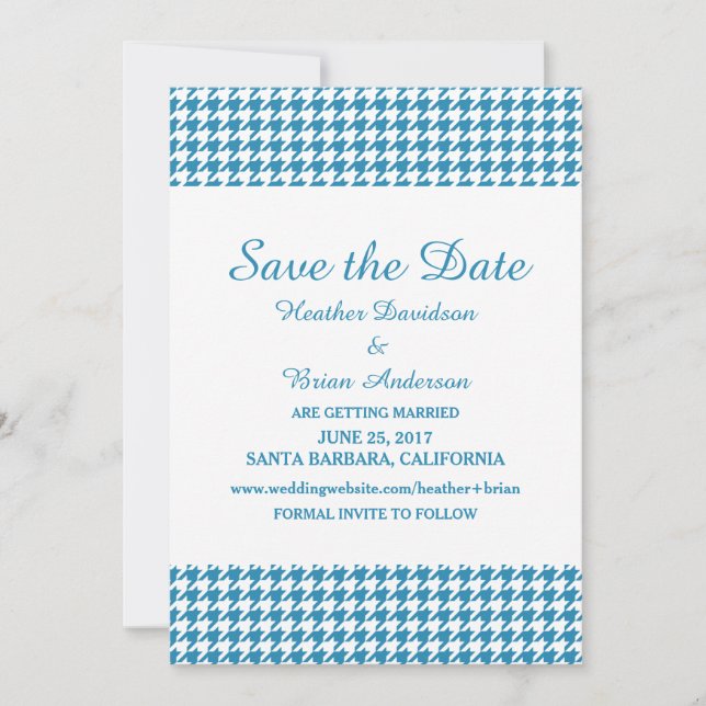 Houndstooth Save the Date Invite, Blue Invitation (Front)