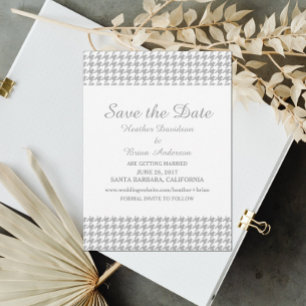 Houndstooth Save the Date Invite, Grey Invitation