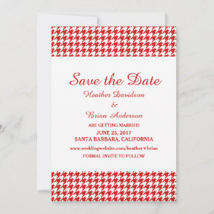 Houndstooth Save the Date Invite, Red Invitation