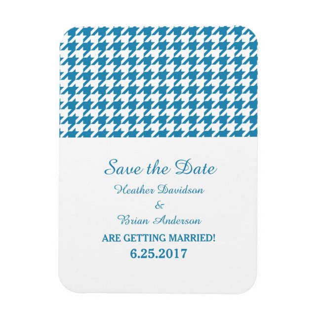 Houndstooth Save the Date Magnet, Blue Magnet (Vertical)