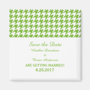 Houndstooth Save the Date Magnet, Green Magnet