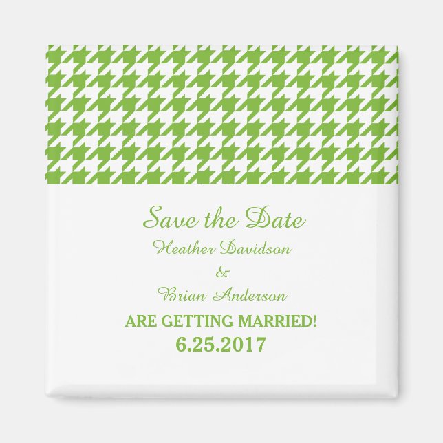 Houndstooth Save the Date Magnet, Green Magnet (Front)