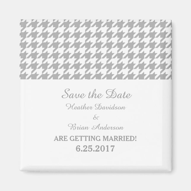 Houndstooth Save the Date Magnet, Grey Magnet (Front)