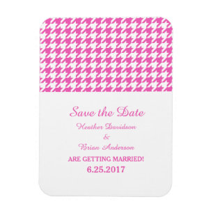Houndstooth Save the Date Magnet, Pink Magnet