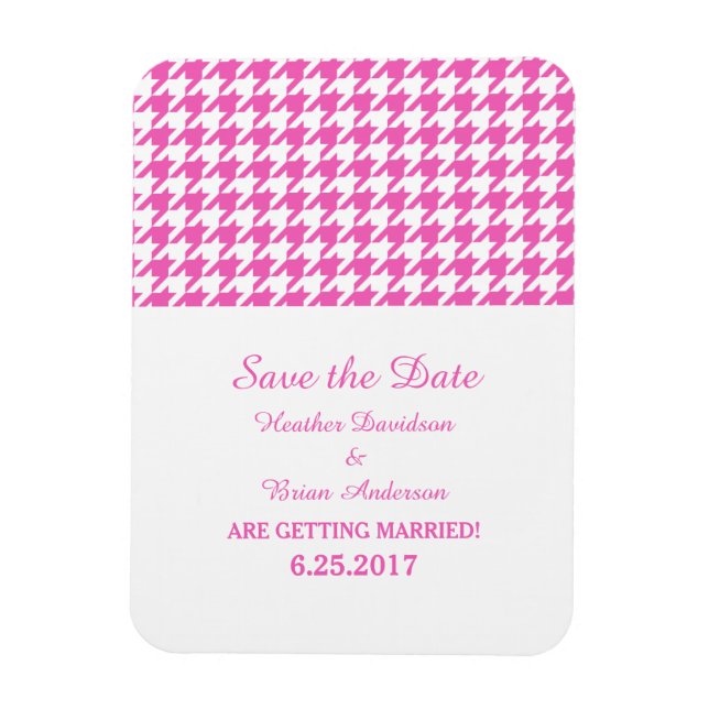 Houndstooth Save the Date Magnet, Pink Magnet (Vertical)