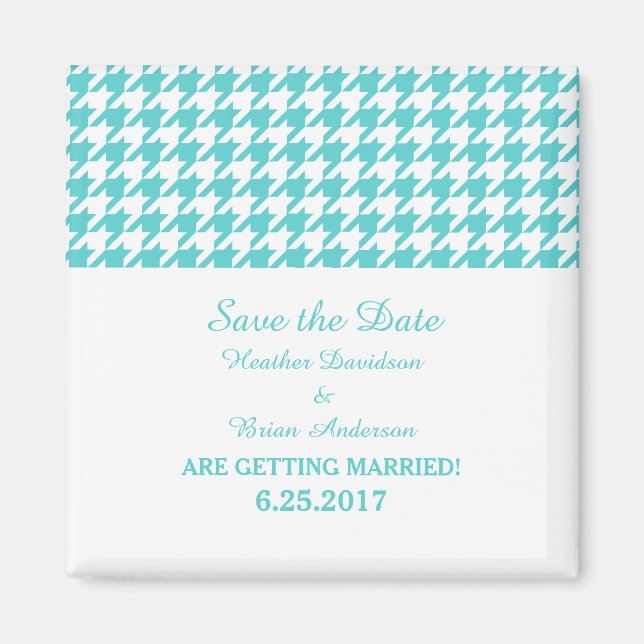 Houndstooth Save the Date Magnet, Turquoise Magnet (Front)