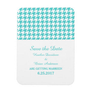 Houndstooth Save the Date Magnet, Turquoise Magnet