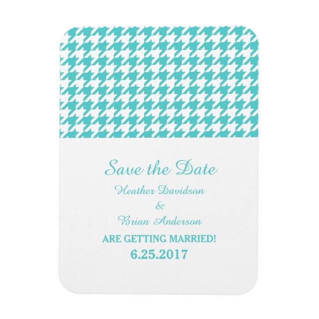 Houndstooth Save the Date Magnet, Turquoise Magnet (Vertical)