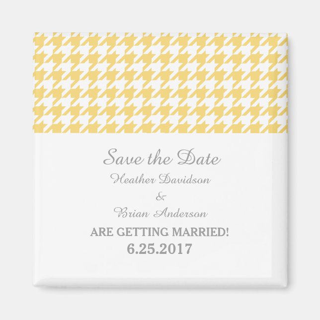 Houndstooth Save the Date Magnet, Yellow Magnet (Front)