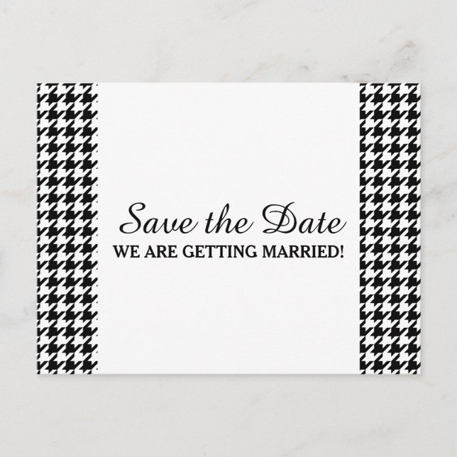 Houndstooth Save the Date Postcard, Black Announcement Postcard (Front)