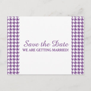 Houndstooth Save the Date Postcard, Purple Announcement Postcard