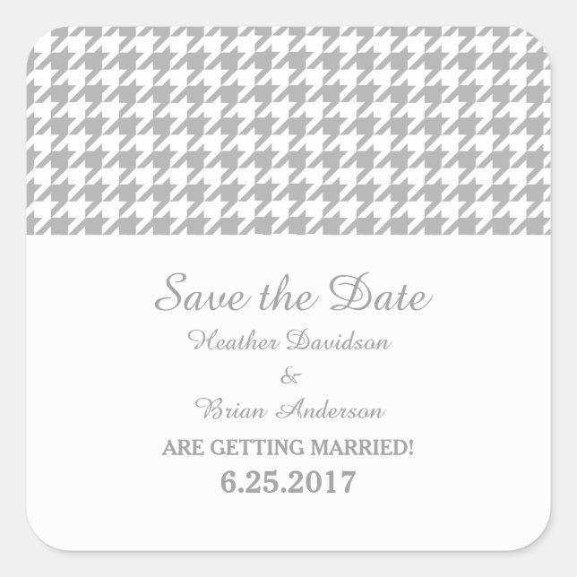 Houndstooth Save the Date Stickers, Grey Square Sticker (Front)