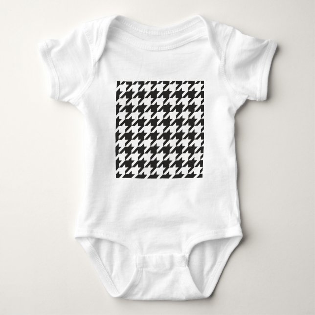 Houndstooth seamless grey, black and white pattern baby bodysuit (Front)