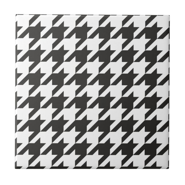 Houndstooth seamless grey, black and white pattern ceramic tile (Front)