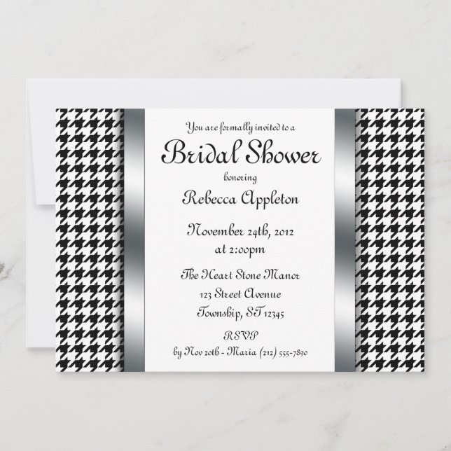 Houndstooth & Silver Design Bridal Shower Invites (Front)