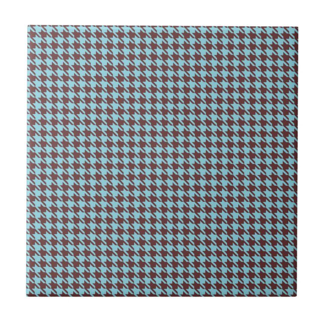 Houndstooth Sky and Brown Ceramic Tile (Front)