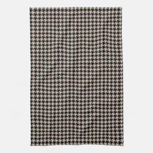 Houndstooth Tan and Black Tea Towel (Vertical)
