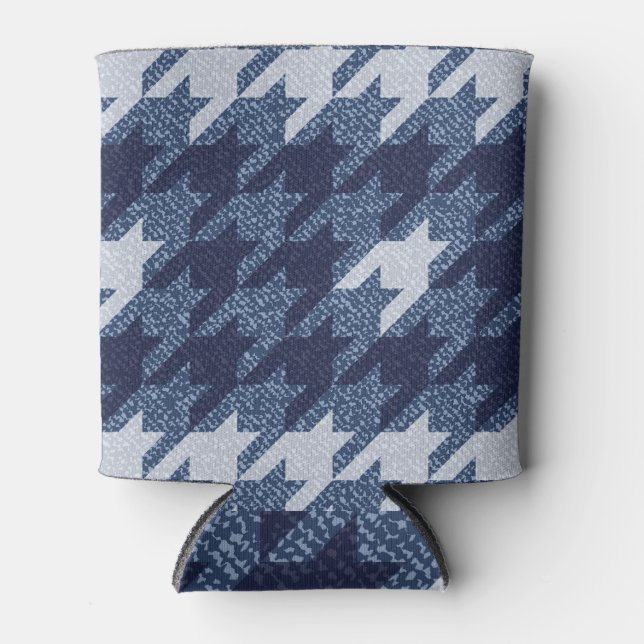 Houndstooth Tartan Jeans Background Design Can Cooler (Front)