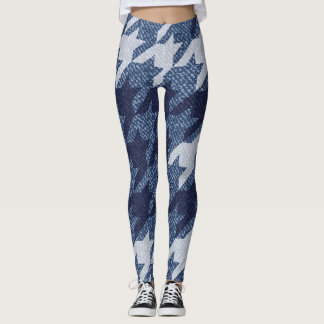 Houndstooth Tartan Jeans Background Design Leggings