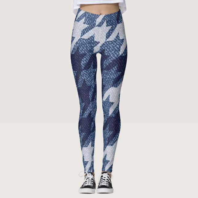 Houndstooth Tartan Jeans Background Design Leggings (Front)