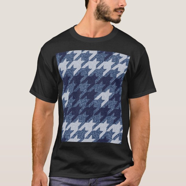 Houndstooth Tartan Jeans Background Design T-Shirt (Front)