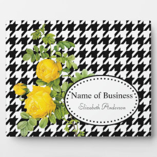 Houndstooth Yellow Rose Boutique Plaque