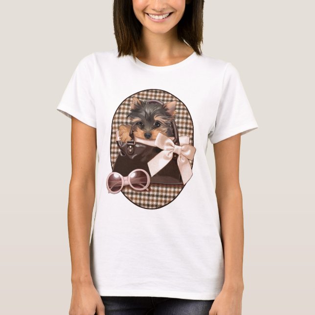 Houndstooth Yorkie Puppy T-Shirt (Front)