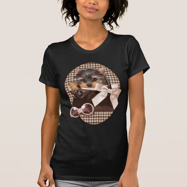 Houndstooth Yorkie Puppy T-Shirt (Front)