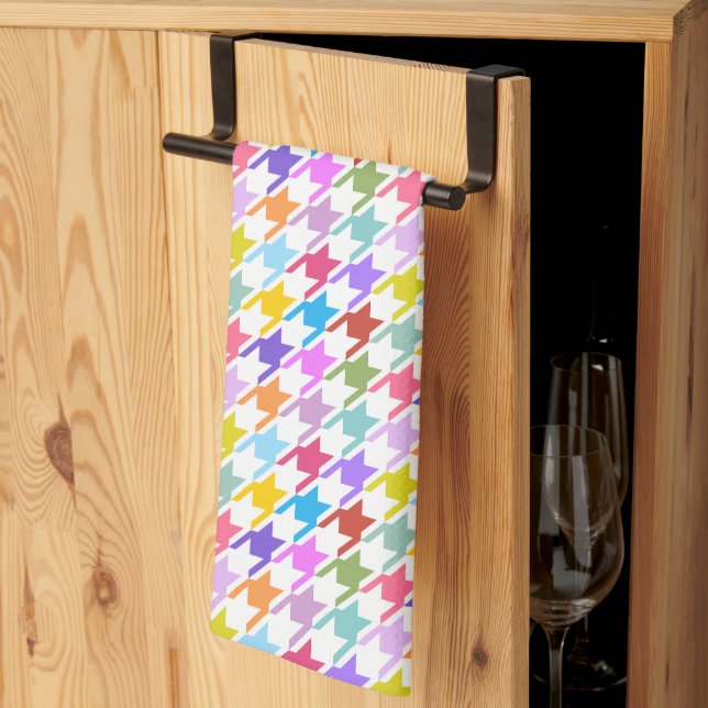 Houndtooth Multicolor+White Pattern Tea Towel (Thirds Fold)