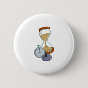 Hourglass, sundial and pocket watch 6 cm round badge