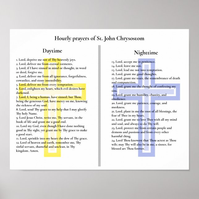 Hourly prayers of St. John Chrysostom Poster (Front)