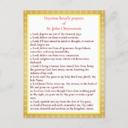 Hourly prayers of St. John Chrysostom prayer card