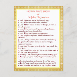 Hourly prayers of St. John Chrysostom prayer card