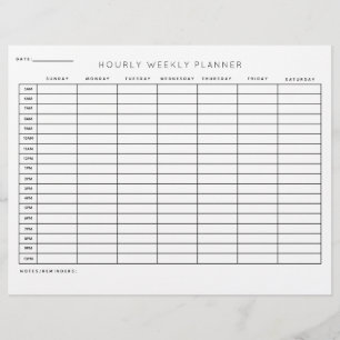 Hourly Weekly Planner Schedule Organisation Custom Letterhead