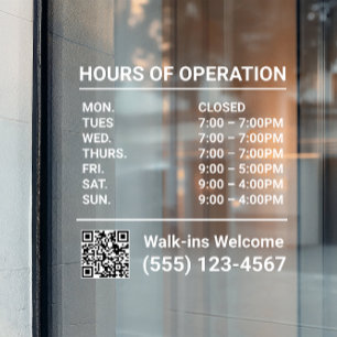 Hours of Operation QR Code Window