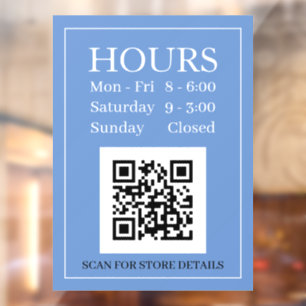 Hours Open Sign, QR Code, Message Blue Black White