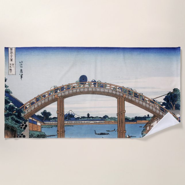 Housai  Mount Fuji seen from below Men's Bridge    Beach Towel (Front)