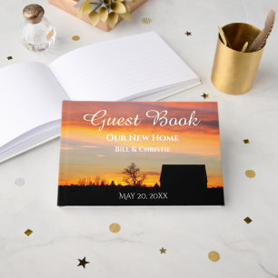 House and Colourful Sunset Photo Housewarming Guest Book