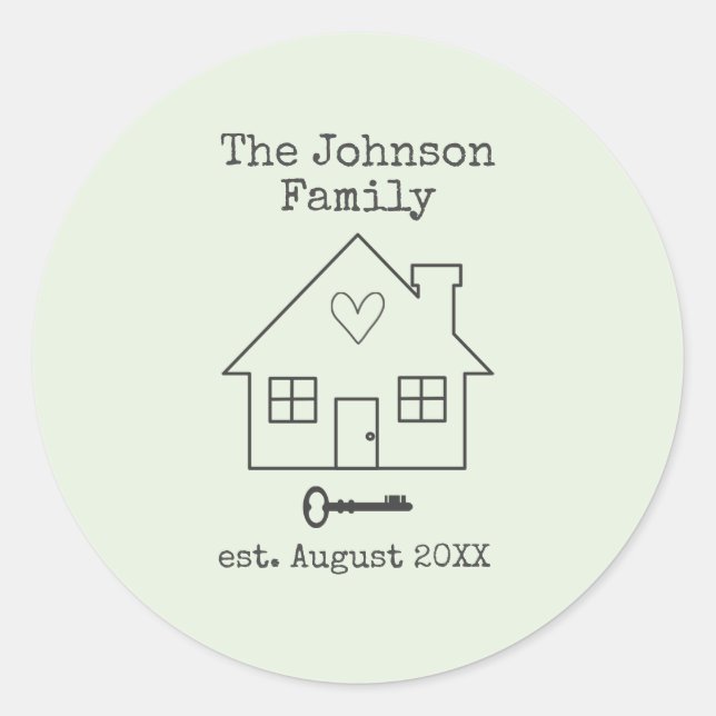 House and Key Family home custome name Classic Round Sticker (Front)