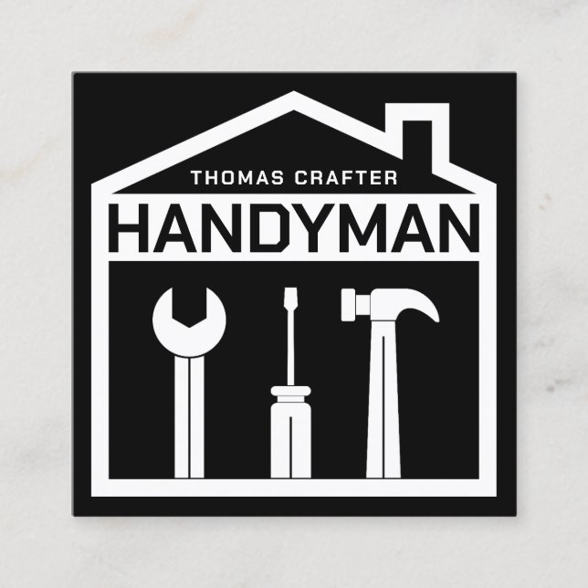 House and tools handyman style square business card (Front)