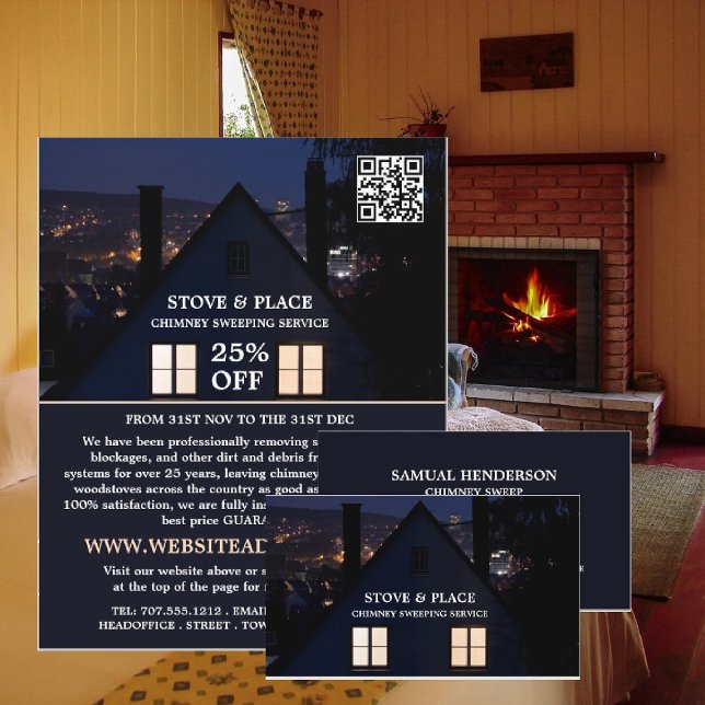 House at Night Portrait, Chimney Sweep Business Card (Creator Uploaded)