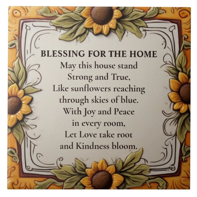 House Blessing Blessed Home Sunflower sign plaque Ceramic Tile (Front)