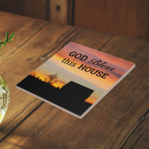 House Blessing Sunset Silhouette Ceramic Tile