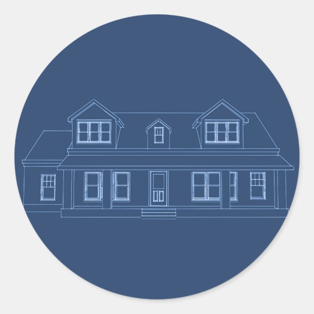 House: Blue Print Drawing: Classic Round Sticker (Front)