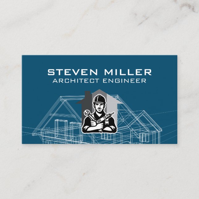 House Blue Print Schematics | Builder Carpentry Business Card (Front)